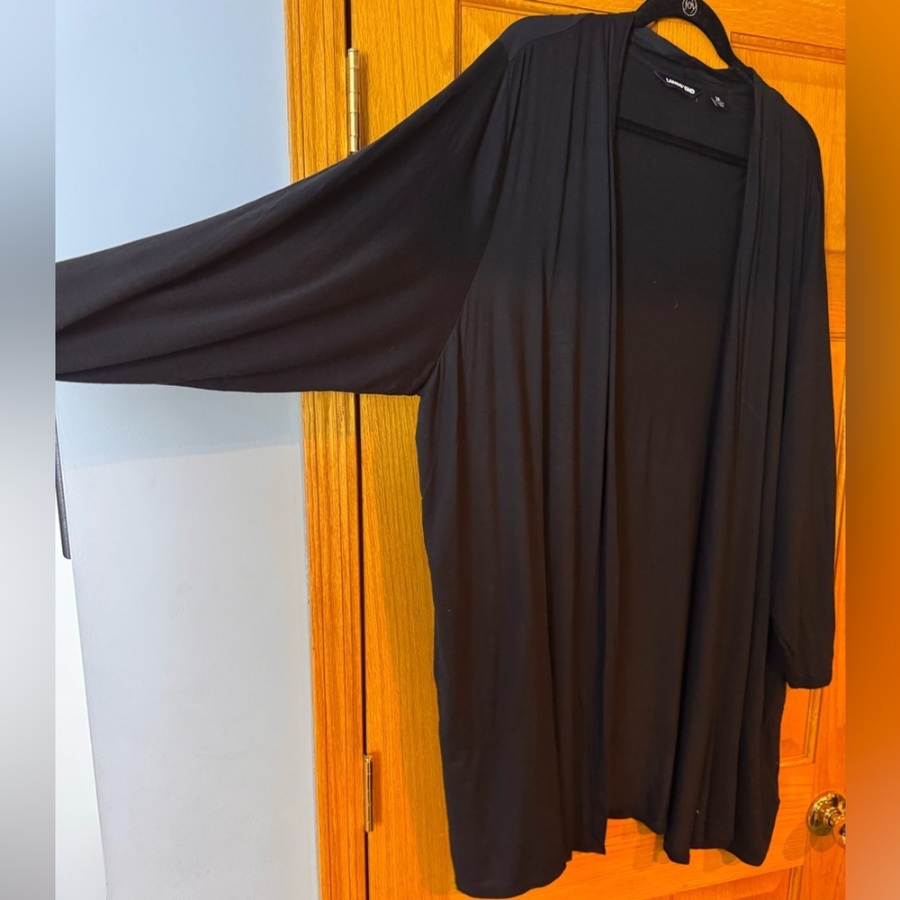 Lands' End Plus Size Black Long Open Cardigan - Picture 7 of 12